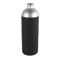 Countryfield Bloemen/deco vaas - zwart/zilver - glas - fles - D13 x H41 cm - Vazen