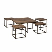 RENEW Salontafel 'Via' Teakhout, Set van 5 stuks, kleur Weather Grey