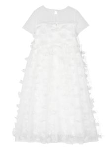 Simonetta robe à fleurs appliquées - Blanc