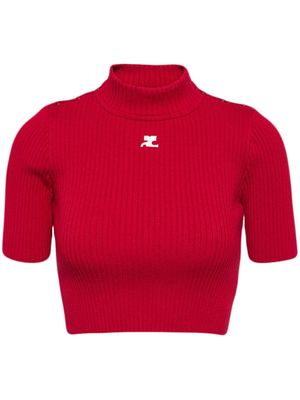 Courrèges haut crop nervuré à logo brodé - Rouge