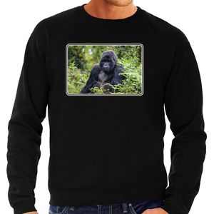 Dieren sweater / trui met gorilla apen foto zwart voor heren