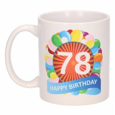 78 jaar Verjaardag koffiemok - cadeau beker - feestelijke ballonnen print - 300 ml - keramiek - wit
