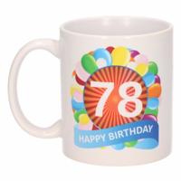 78 jaar Verjaardag koffiemok - cadeau beker - feestelijke ballonnen print - 300 ml - keramiek - wit
