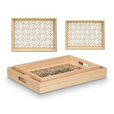 Set van trays Gift Decor Bruin Transparant Hout Glas Bloem 2 Onderdelen