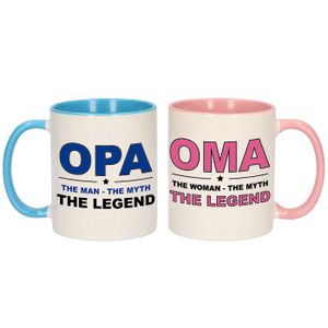 Oma en Opa the legend cadeau mokken / bekers cadeauset 300 ml