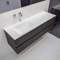 Mondiaz Vica Cloud badmeubel eiken donker bruin 150 cm 4 lades solid surface enkele spoelbak links zonder kraangat - thumbnail