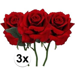 3x Rode rozen deluxe kunstbloemen 31 cm