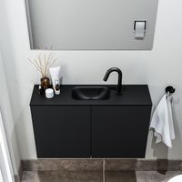 Zaro Polly toiletmeubel 80cm mat zwart met zwarte wastafel met kraangat - thumbnail