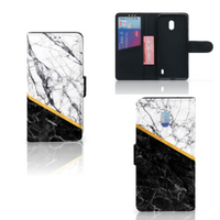 Nokia 2.2 Bookcase Marmer Wit Zwart - Origineel Cadeau Man - thumbnail