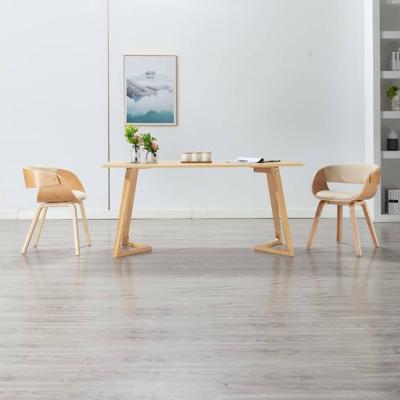 Eetkamerstoelen 2 st gebogen hout en kunstleer crèmekleurig
