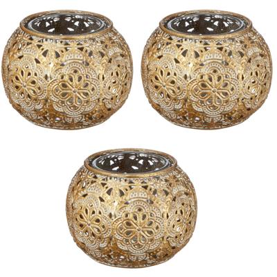 Gouden waxinelicht / theelicht houders - met glas - 3x stuks - 7 cm - kaarsenhouders