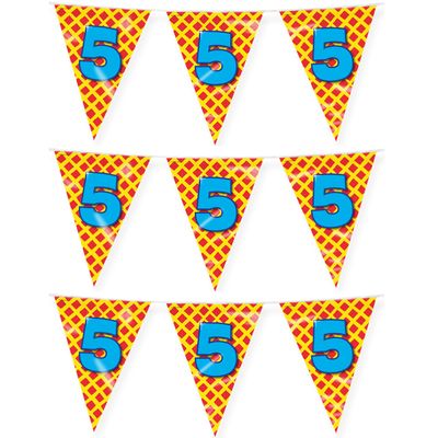 Verjaardag 5 jaar thema vlaggetjes - 3x - feestversiering - 10m - folie - dubbelzijdig