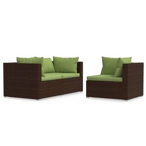 vidaXL 3-delige Loungeset met kussens poly rattan bruin