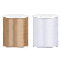 2x rollen hobby decoratie satijnlint goud-wit 10 cm x 25 meter - thumbnail