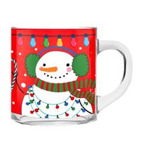 Kerst mok/beker van glas 300 ml met sneeuwpop 11 cm - thumbnail