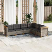 6-delige Loungeset met kussens poly rattan grijs
