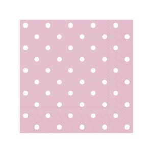 60x Polka Dot 3-laags servetten licht roze met witte stippen 33 x 33 cm