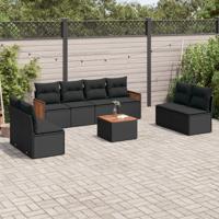 9-delige Loungeset met kussens poly rattan zwart 9-delige Loungeset met kussens poly rattan zwart