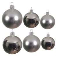 Glazen kerstballen pakket zilver glans/mat 26x stuks diverse maten - thumbnail