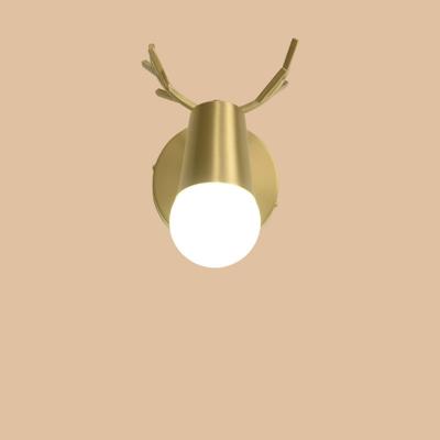 enkele hoofd muur licht koper gewei muur lamp spiegel koplamp woonkamer trap licht creatieve slaapkamer bed lamp (warm licht 5W)