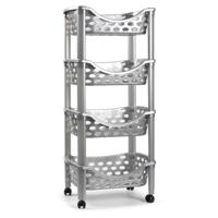 Plasticforte Trolley - keukentrolley op wieltjes - 4-laags - zilver - kunststof - 40 x 88 cm