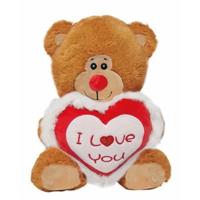 Pluche knuffelbeer/teddybeer met I love you hartje - bruin - 30 cm - thumbnail