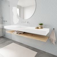 Mondiaz Alan badmeubel 200 cm planchet washed oak vrijhangend wastafel midden zonder kraangat wit
