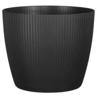 Mica Decorations Plantenpot - kunststof - zwart/ribbels- D26/H26 cm   -