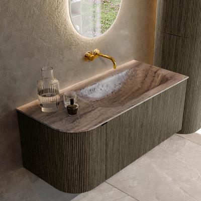 Badmeubel Mondiaz Kurve-Dlux | 105 cm | Meubelkleur Shadow | Wastafelkleur Oza | Solid surface | Wasbak rechter zijde spoelbak | Zonder kraangat(en)