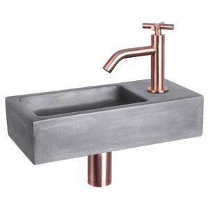 Differnz Ravo fonteinset beton donkergrijs - kraan kruis - 38.5 x 18.5 x 9 cm - rood koper