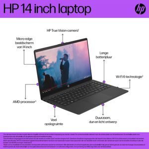 HP 14-em0952nd Laptop 35,6 cm (14") Full HD AMD Ryzen™ 5 7520U 16 GB LPDDR5-SDRAM 512 GB SSD Wi-Fi 6 (802.11ax) Windows 11 Home Zilver