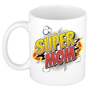 Super mom cadeau mok / beker wit pop-art / cartoon stijl 300 ml