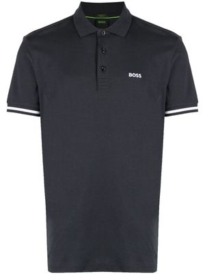 BOSS polo en coton à logo brodé - Bleu
