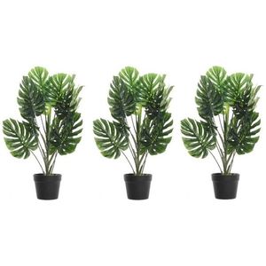 3x Groene Monstera/gatenplanten kunstplanten 70 cm in zwarte pot