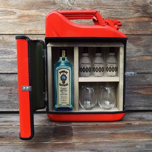 Jerrycan Gin Bar - Draagbare Rode Bar Cabinet - Ruimte voor Fles Gin & Tonics - Uniek Cadeau - Persoonlijke Mobiele Gin Station