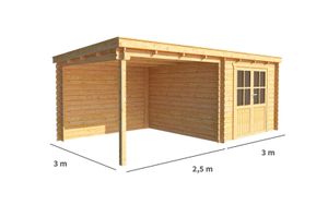 Blokhut met overkapping Els 550 cm bij 300 cm diep Lessenaarsdak - Warentuin Collection