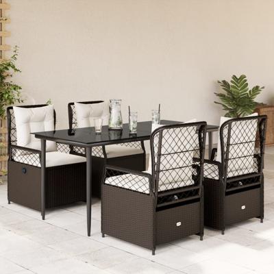 5-delige Tuinset met kussens poly rattan bruin