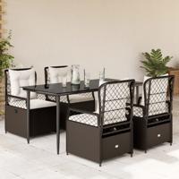 5-delige Tuinset met kussens poly rattan bruin