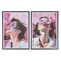 Schilderij Home ESPRIT Roze Vrouw Modern 50 x 2,5 x 70 cm (2 Stuks)
