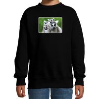 Dieren sweater / trui met maki apen foto zwart voor kinderen - thumbnail