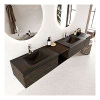 Mondiaz Bukla 240cm badmeubel met open module 40 links dark brown 3 lades met wastafel dubbel 2 kraangaten kleur urban