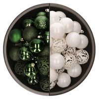 74x stuks kunststof kerstballen mix van wit en donkergroen 6 cm - Kerstbal - thumbnail