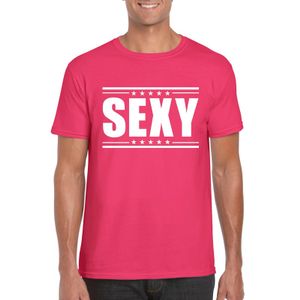 Fuschsia roze t-shirt heren met tekst Sexy 2XL  -
