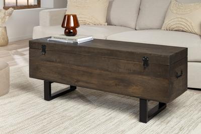 Industriële kistbank FACTORY LOFT 115cm bruin mangohout zwart metalen bank - 46414