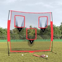 VidaXL Honkbalnet draagbaar 183x105x183 cm polyester zwart en rood