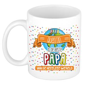 Naam mok papa Quentin - wit - de beste - keramiek - 300 ml - Vaderdag/verjaardag