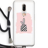 Zwart-wit cactus: OnePlus 6 Transparant Hoesje met koord