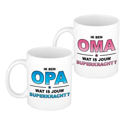 Superpower opa/oma - cadeau koffie mokken set - 300 ml - Keramiek - vaderdag/moederdag
