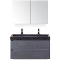 Dante Badmeubelset 100 cm - Beton Antrac - Wastafel Hardsteen Wit Lucca 2 Kraangaten met Spiegelkast