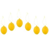 Paaseieren hangdecoratie - geel - set van 6x stuks - 4 x 6 cm - kunststof - Paasversiering